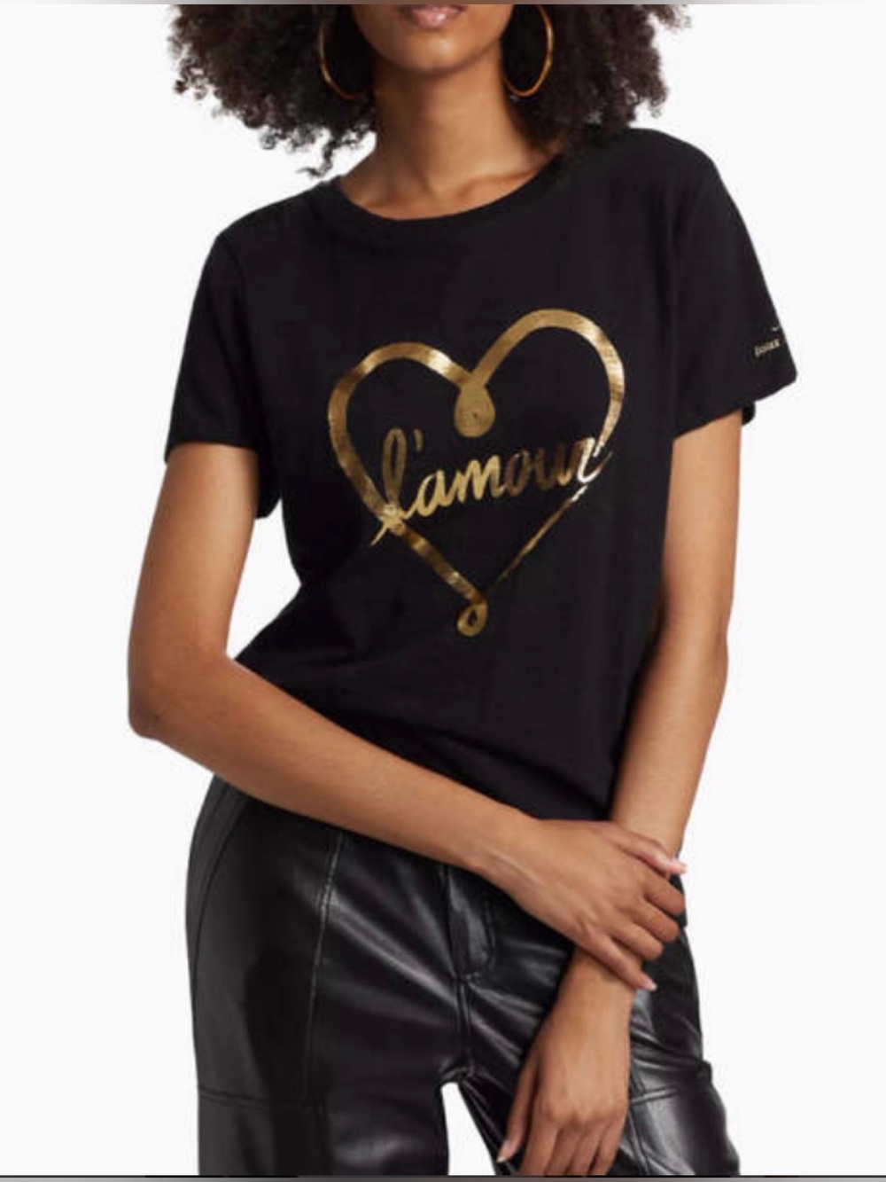 Cinq a Sept Black L'Amour Foil Heart Graphic Tee size S